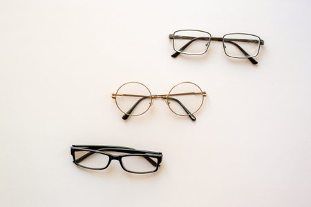 Stylish glasses, top view. Eyesight and vision concept.の写真素材