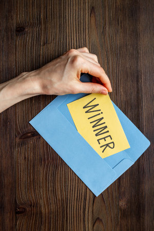 Congratulatory letter for the winner on letter envelope. Winner conceptの写真素材