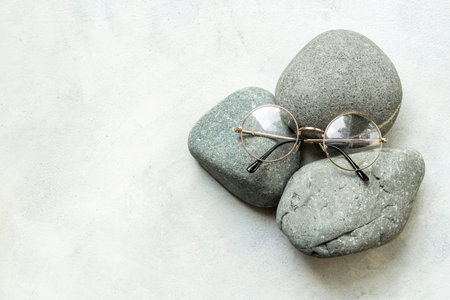 Circle vintage glasses, top view. Eye care concept.の写真素材