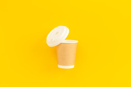 Recyclable coffee paper cup, top view. Eco-friendly zero waste products.の写真素材