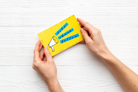 Hands holding social media icon. Blogger influencer ideaの写真素材