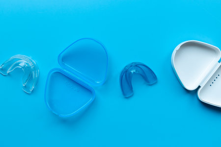 Dental mouth guards for teeth to correct bite, top view.の写真素材