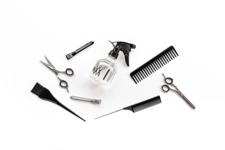 Hairdresser and barber tools set, top view. Beauty conceptの写真素材