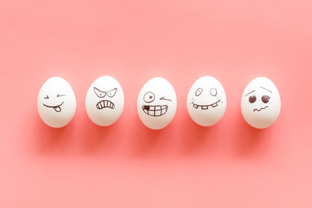 Mental health concept with egg characters. Facial expressions of human emotions.の写真素材
