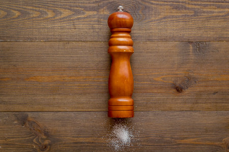 Fine salt in salt shaker and spilled salt. Cooking concept.の写真素材