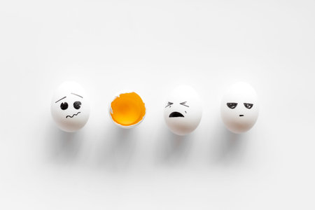 Eggs with facial expressions of human emotions. Communication and comments on social networks.