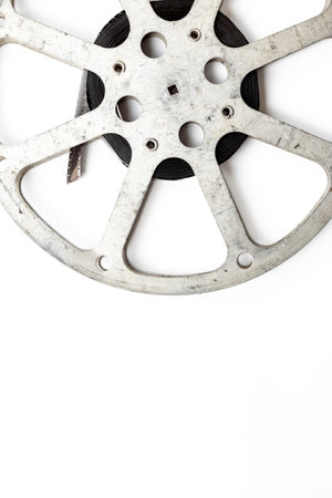 Old movie film reel on white background.の写真素材