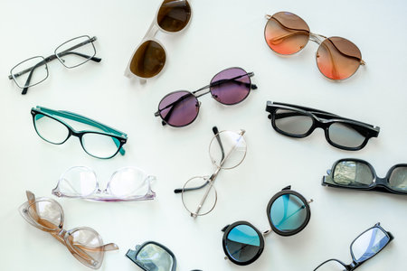 Set with different eyeglasses with lenses. Eye care concept.の写真素材