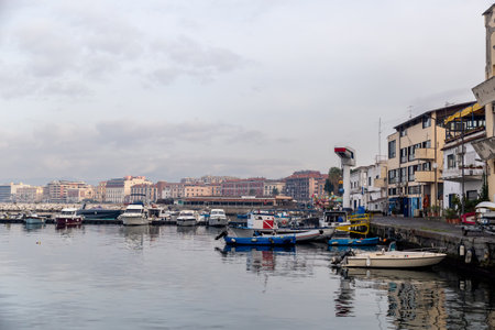 Seaside of Tyrrhenian sea with boats and yachts in Castellammare city near Naples.の写真素材