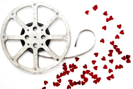 Old movie film reel on white background.の写真素材