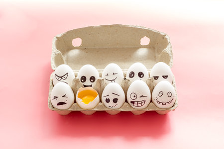 Eggs with facial expressions of human emotions. Communication and comments on social networksの写真素材