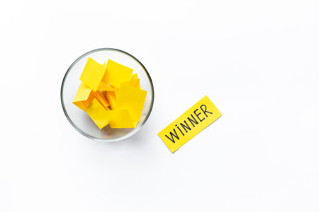 Winner on piece of paper in glass jar, top view. Luck and success conceptの写真素材