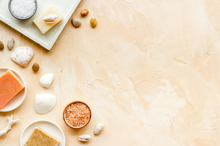 Set of body care cosmetics products with essential oil scrubs and sea salt. aromatherapy spa products.の写真素材