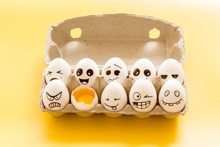 Mental health concept with egg characters. Facial expressions of human emotions.の写真素材