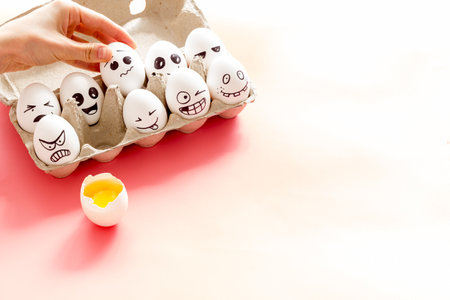 Mental health concept with egg characters. Facial expressions of human emotions.