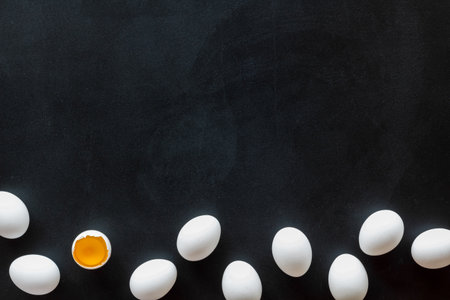 Chicken eggs pattern. Food or Easter background.の写真素材