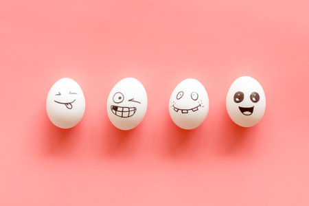 Eggs with different facial expressions. Concept of human emotions. Communication and comments on social networks.の写真素材