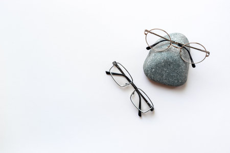 Set of stylish glasses, top view. Eye care concept.の写真素材