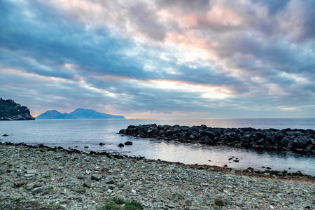 Sorrento coast, Italy. Panoramic realistic view in the winter.の写真素材
