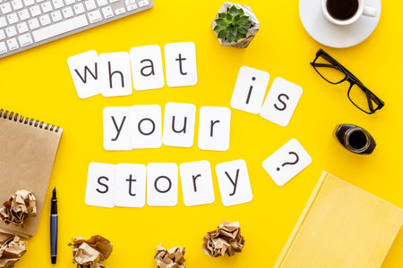 Vintage style writer working place with paper drafts, top view.の写真素材