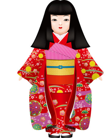 Traditional Japanese dollsのイラスト素材