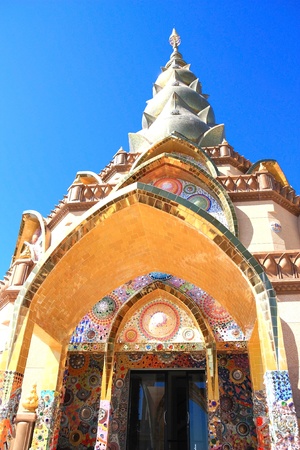 Wat Phra Dhat Phakaew is the temple that decorated with marble, dishes and colorful tilesの写真素材