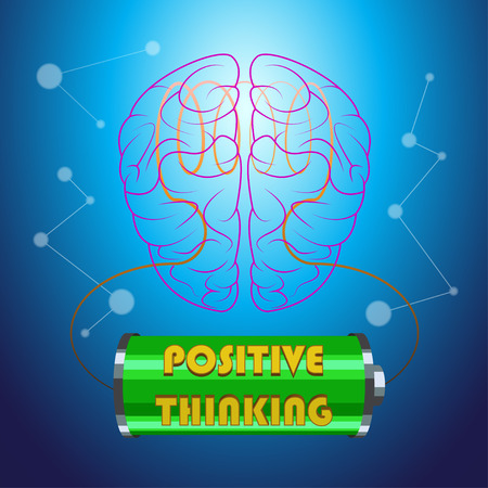 Light line of brain shape with wire and battery on the blue backgroundのイラスト素材