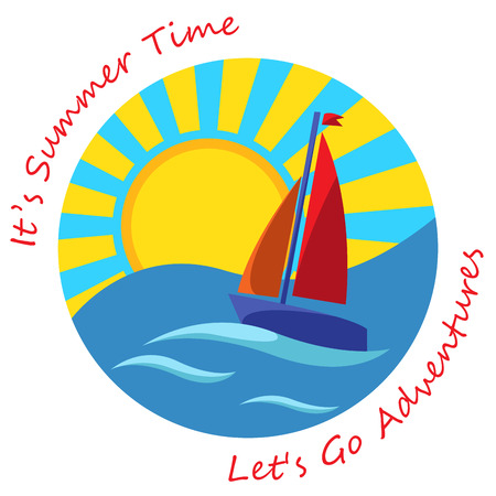 Sea view in circle with word on white backgroundのイラスト素材