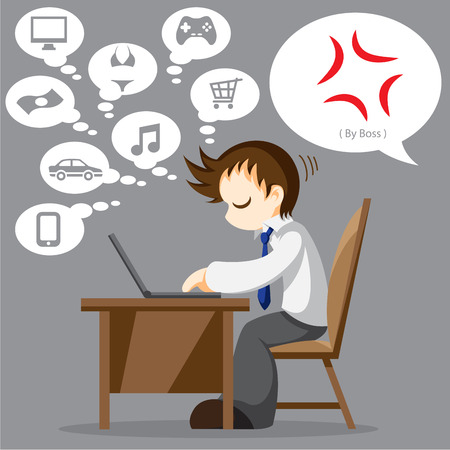 Cartoon vector of sleeping worker with iconのイラスト素材