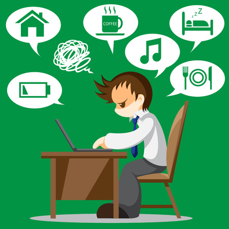 Cartoon vector of tired office worker with iconのイラスト素材