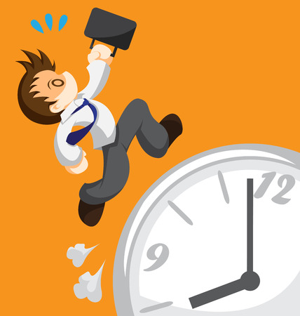 Cartoon of running office worker on clockのイラスト素材