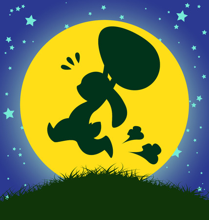 Running bunny with egg in Easter eveのイラスト素材