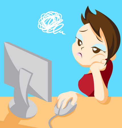 Woman sit with rest the chin on the handのイラスト素材