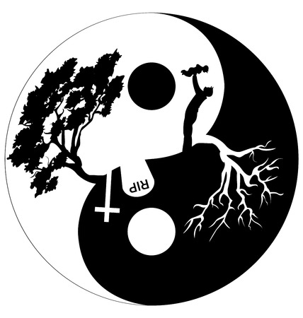 Silhouette of man and tree in Yin Yang symbolのイラスト素材