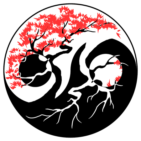 Black and white Bonsai tree in the Yin Yang symbolのイラスト素材