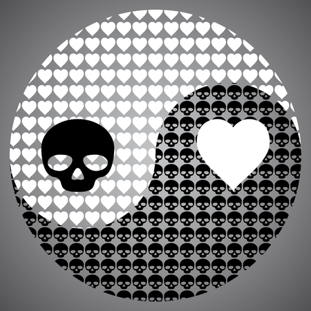 Black skull and white heart in Yin Yang symbolのイラスト素材