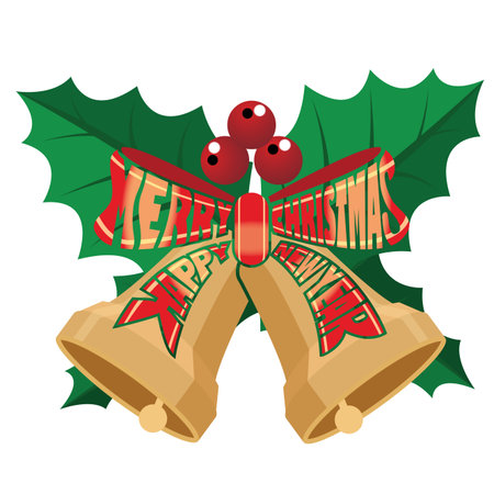 The text Merry Christmas and Happy New Year in ribbon shapeのイラスト素材