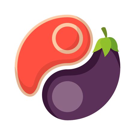 Meat and Eggplant symbol in Ying Yang shapeのイラスト素材
