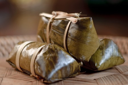 Sticky Rice and bananas ,Thai desserts.の写真素材