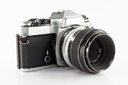 old photo camera isolated on white backgroundの写真素材