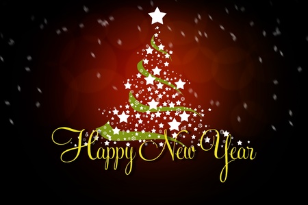 new year greeting card with christmas tree and starsの写真素材