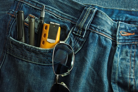 stationery in the pocket of jeansの写真素材