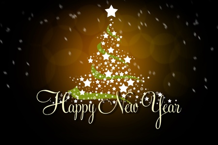 new year greeting card with christmas tree and starsの写真素材
