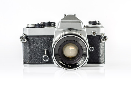 retro photo camera isolated on white :Clipping path includedの写真素材