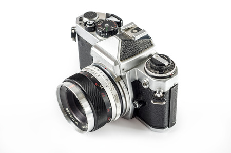 retro photo camera isolated on white :Clipping path includedの写真素材