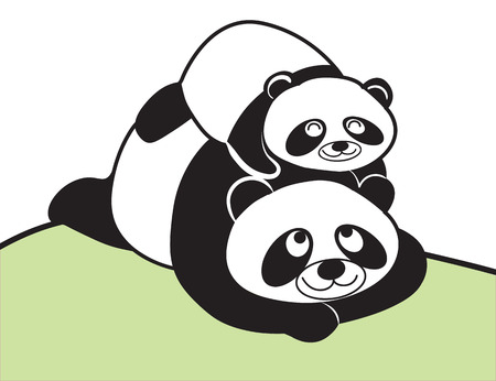 family panda mom and child のイラスト素材
