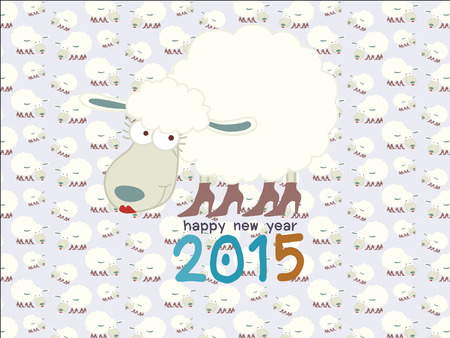 Funny sheep on seamless sheep pattern Happy new year 2015 : vector illustrationのイラスト素材