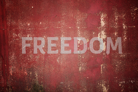 Freedom message written on cracked concrete ,vintage wall backgroundの写真素材