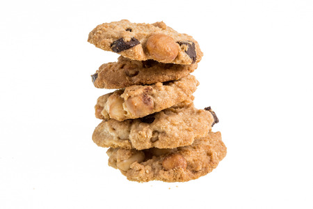 Studio Shot of Chocolate homemade pastry cookies isolated on white backgroundの写真素材
