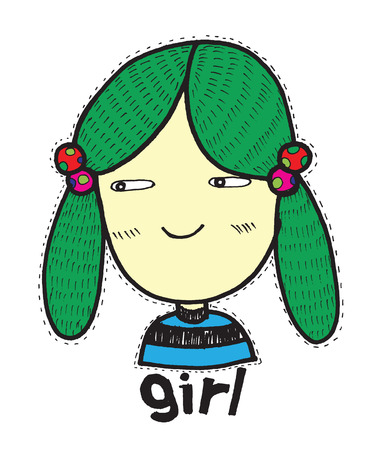 Cute girl portrait, doodle drawing styleのイラスト素材